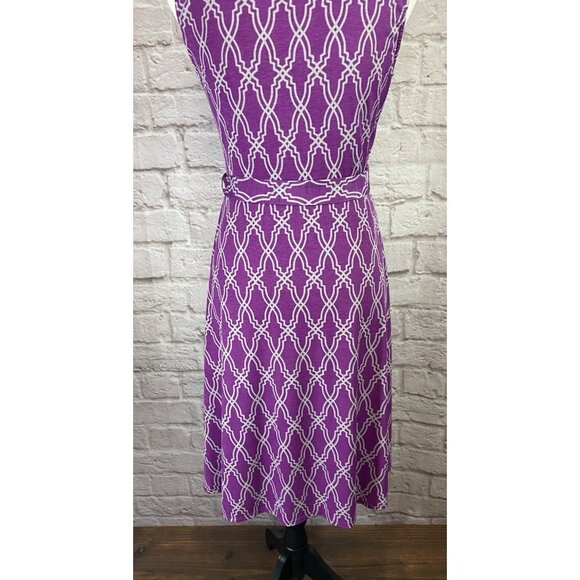 41 Hawthorn Medium Purple Gray Kassidy Wrap Fit Flare Geometric Dress 054 - Picture 13 of 15